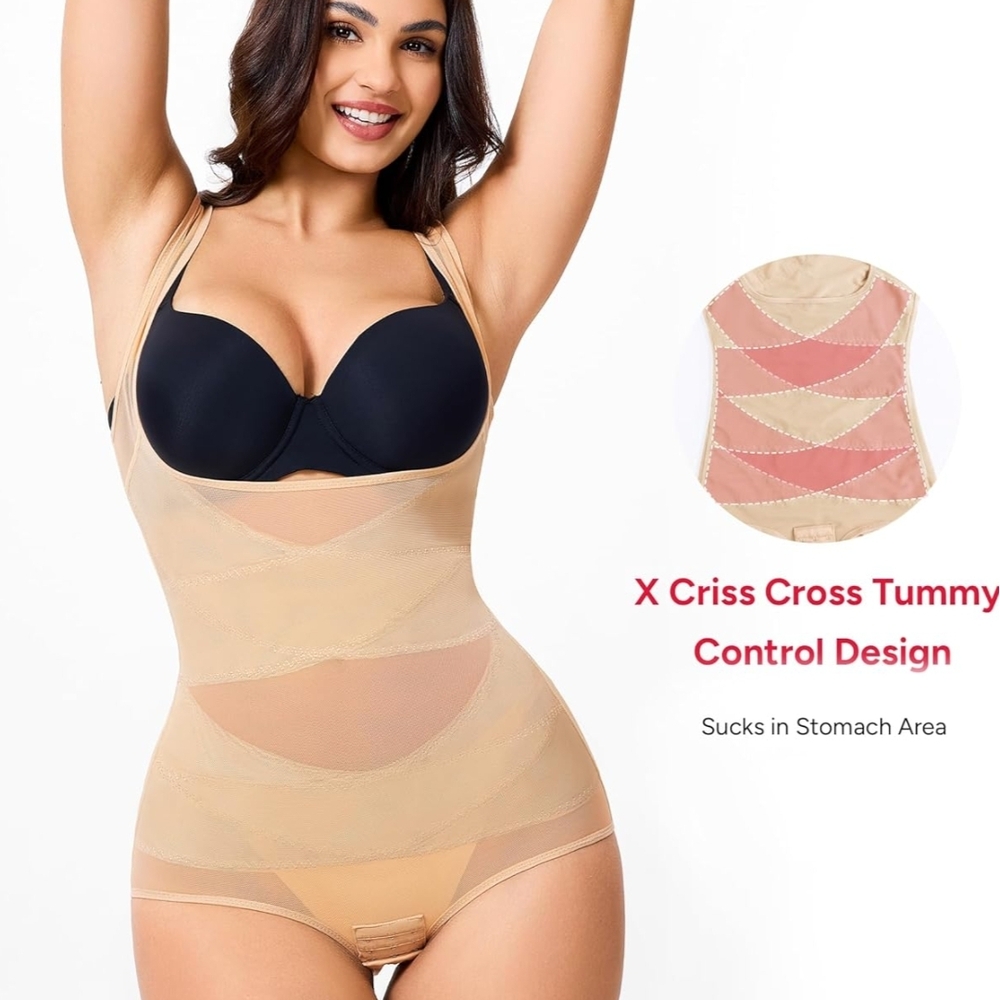 Criss Cross Tummy Control Shapewear in Beige